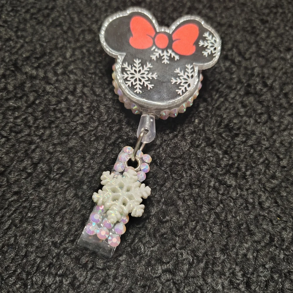 Minnie Mouse Snowflake Retractable Badge Reel  ID Holder Cute Work Id  Badge